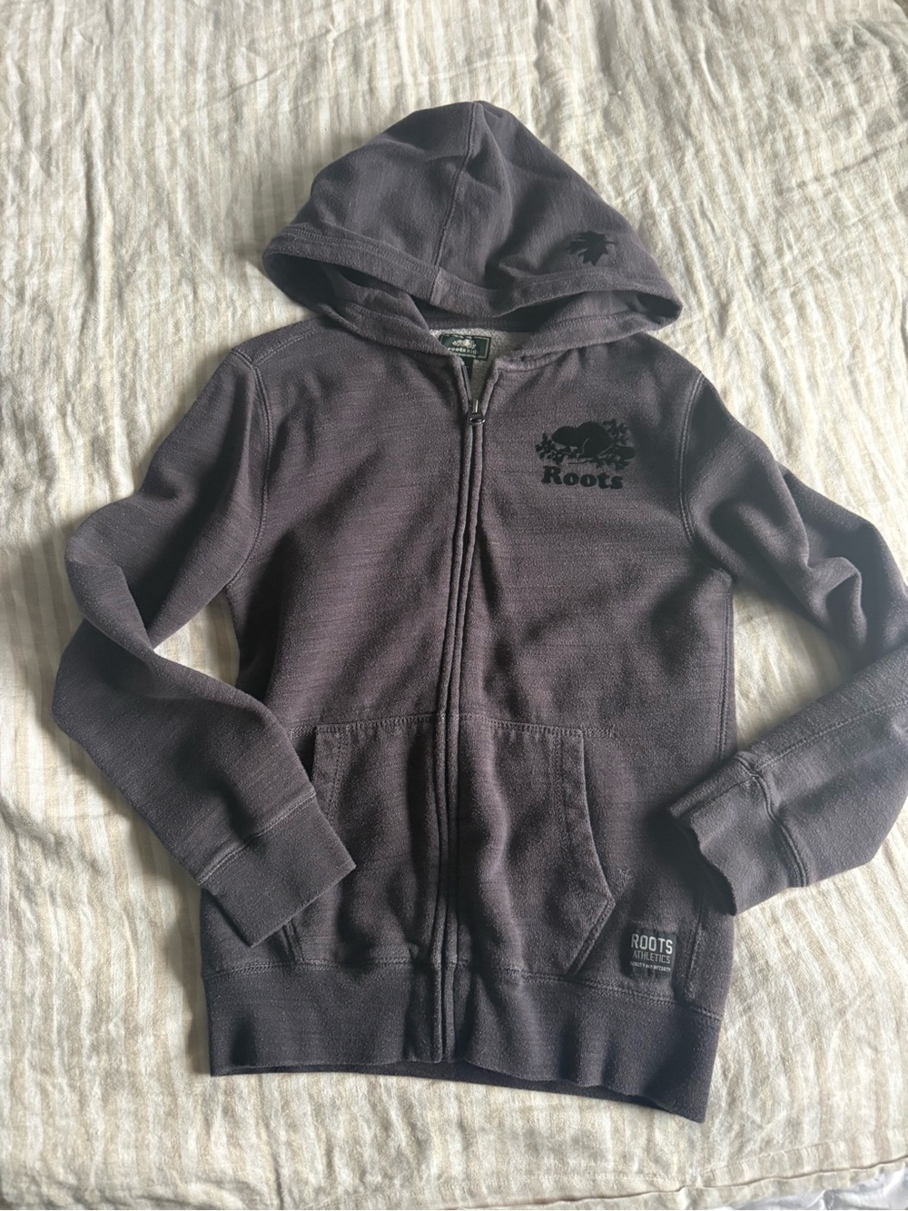 Roots Kids Hooded Zip-Up Sweatshirt in Charcoal Gray
